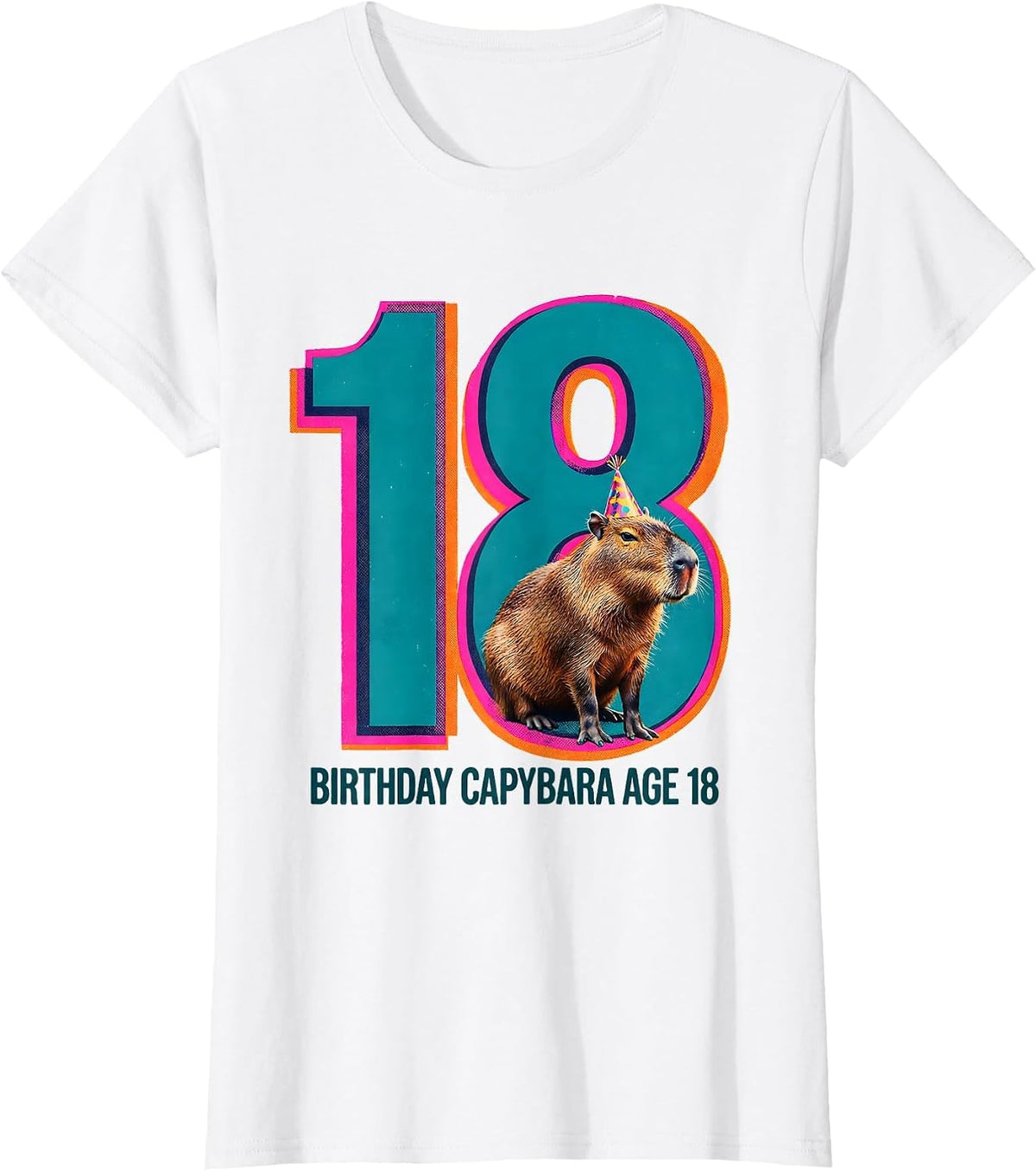 Birthday Capybara Age 18 Funny Animal Meme Party Wear T-Shirt - White
