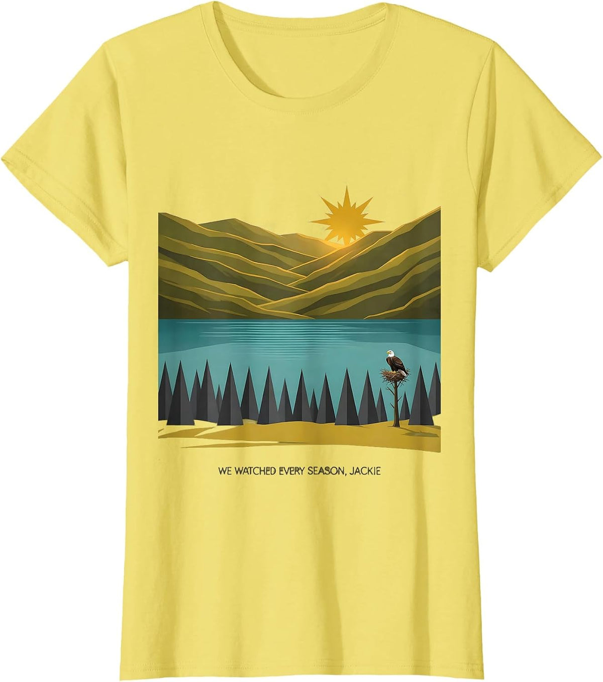 We Watched Every Season Jackie Midcentury Modern Eagle T-Shirt - Lemon Yellow