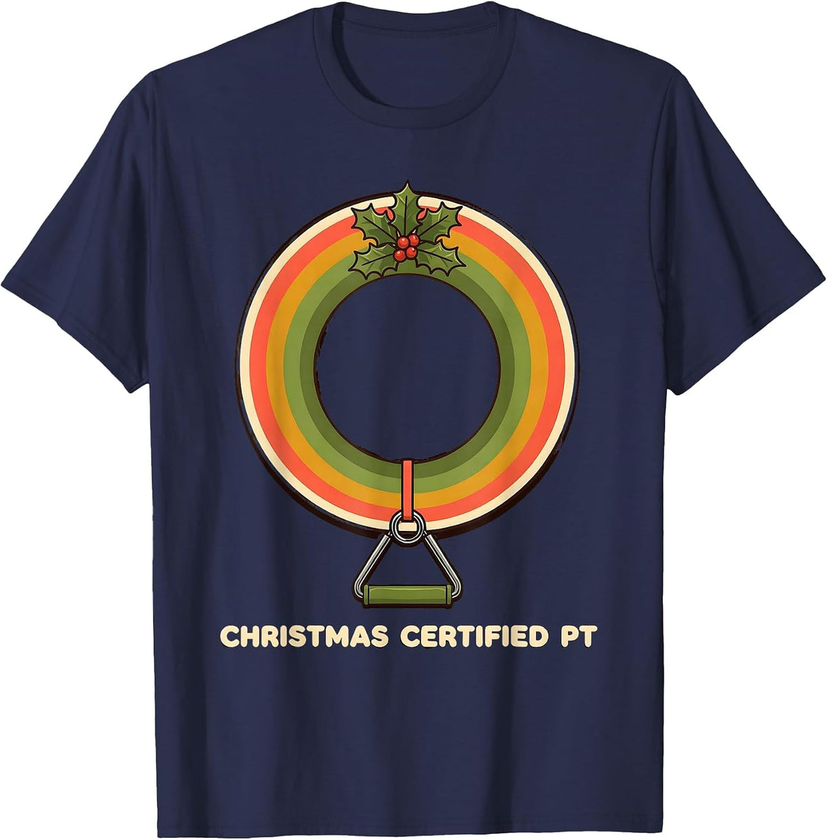 Men's Christmas Certified PT Retro Funny Physical Therapist T-Shirt - Navy Blue