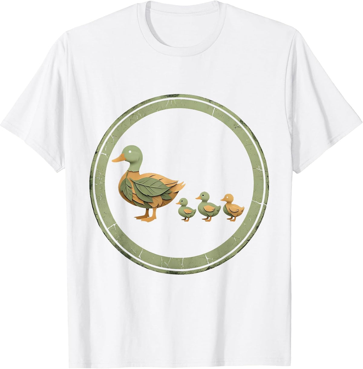 Men's Mama Duck Leading Ducklings in a Row Illustration T-Shirt - White
