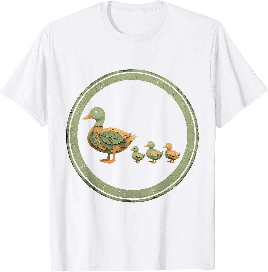Men's Mama Duck Leading Ducklings in a Row Illustration T-Shirt - White