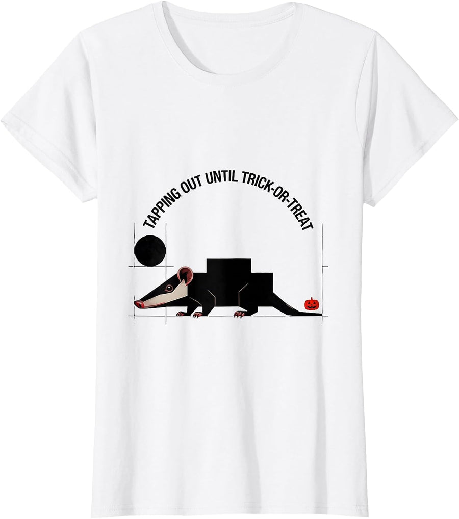 Women's Tapping Out Until Trick-Or-Treat Vintage Opossum Halloween T-Shirt - White