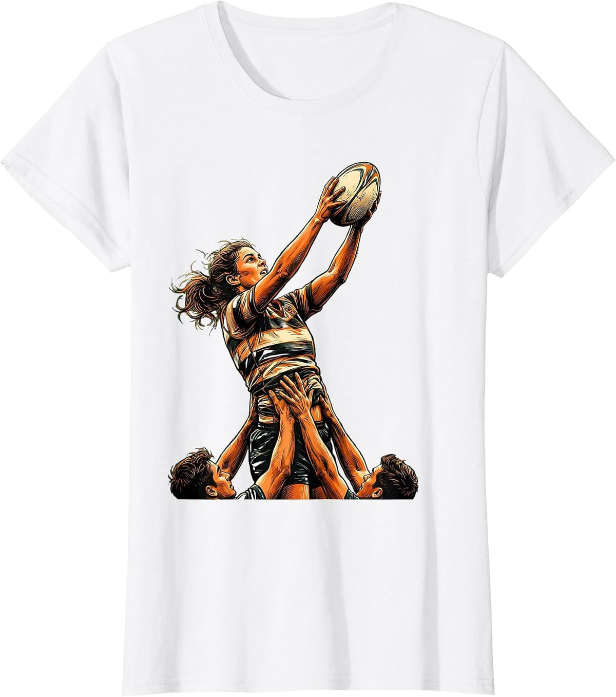 Rugby Lineout Leap Graphic Illustration T-Shirt - White