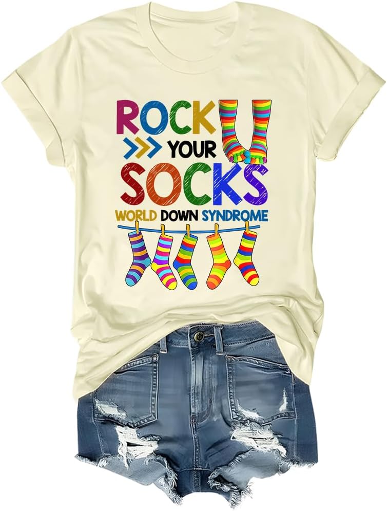 Rock Your Socks Shirt Down Syndrome Socks T-Shirt Down Syndrome Awareness Shirts Unisex - Crew-neck Creamy Yellow