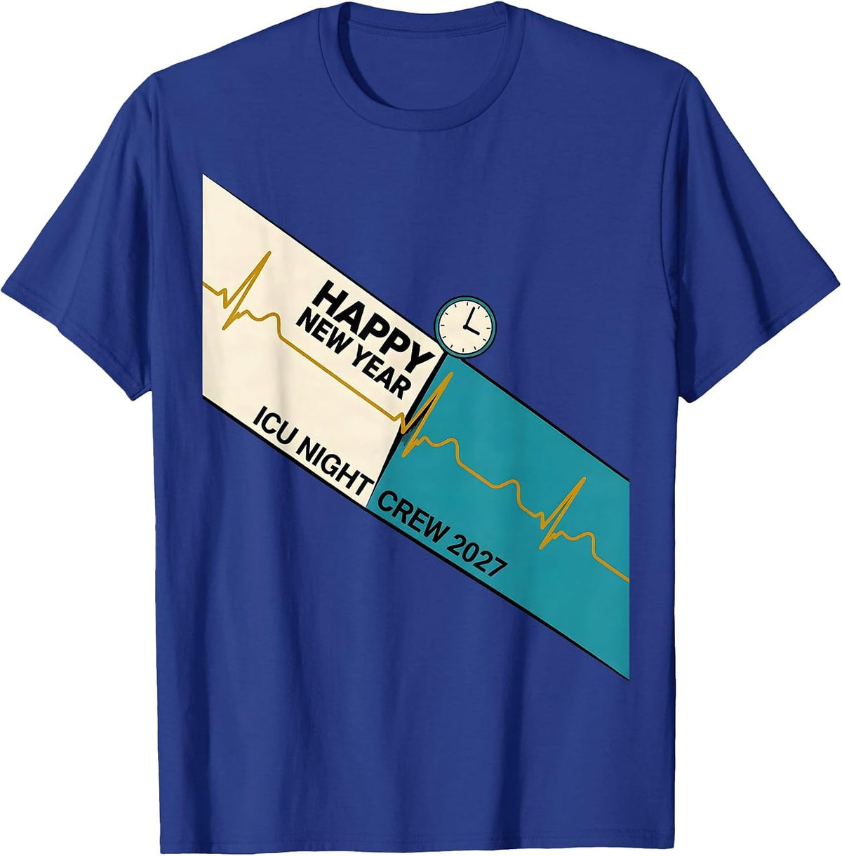 Men's Happy New Year, ICU Night Crew 2027 Midcentury Modern Nurse T-Shirt - Royal Blue