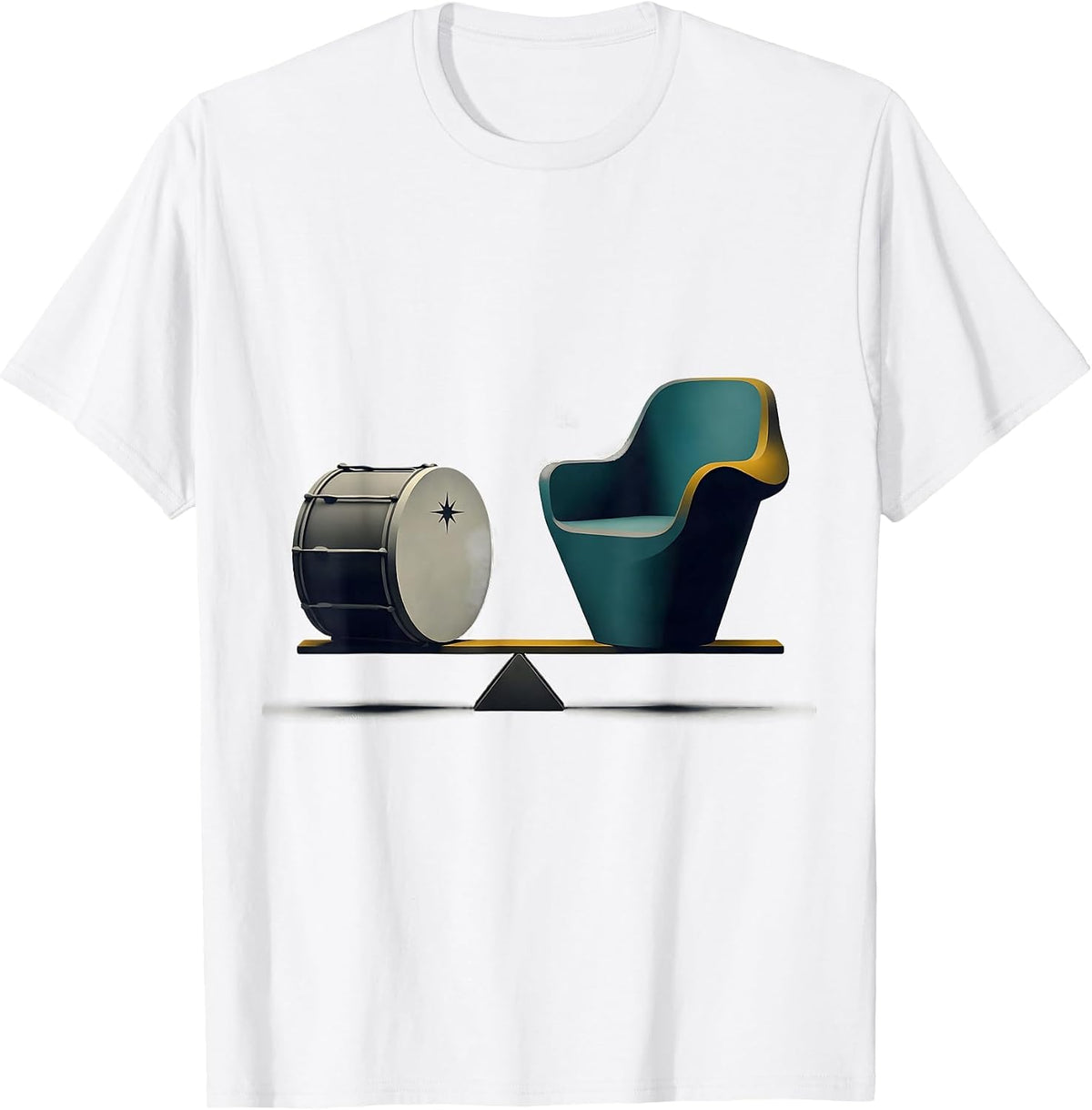 Men's Drummer Drum & Chair Midcentury Modern Humor T-Shirt - White