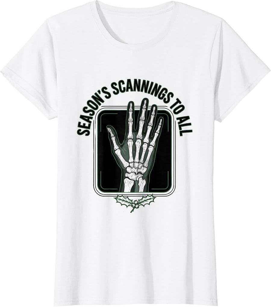 Women's Season's Scannings To All Funny Radiology Tech Christmas T-Shirt - White