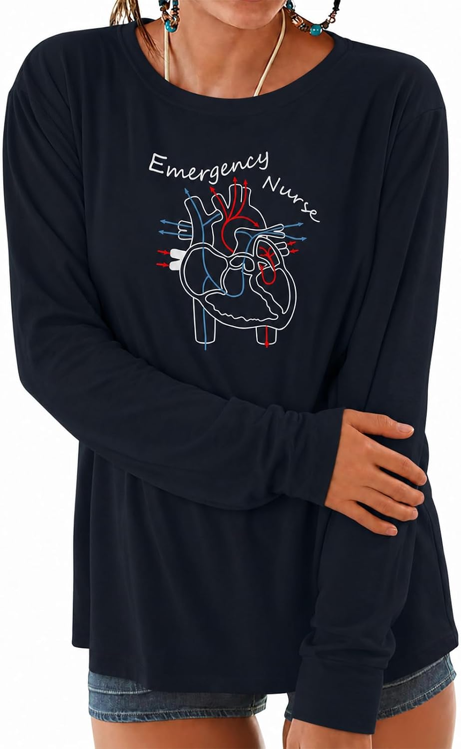 VILOVE Emergency Department Nurse Shirt Women Nurse School Life Tshirts - Blue