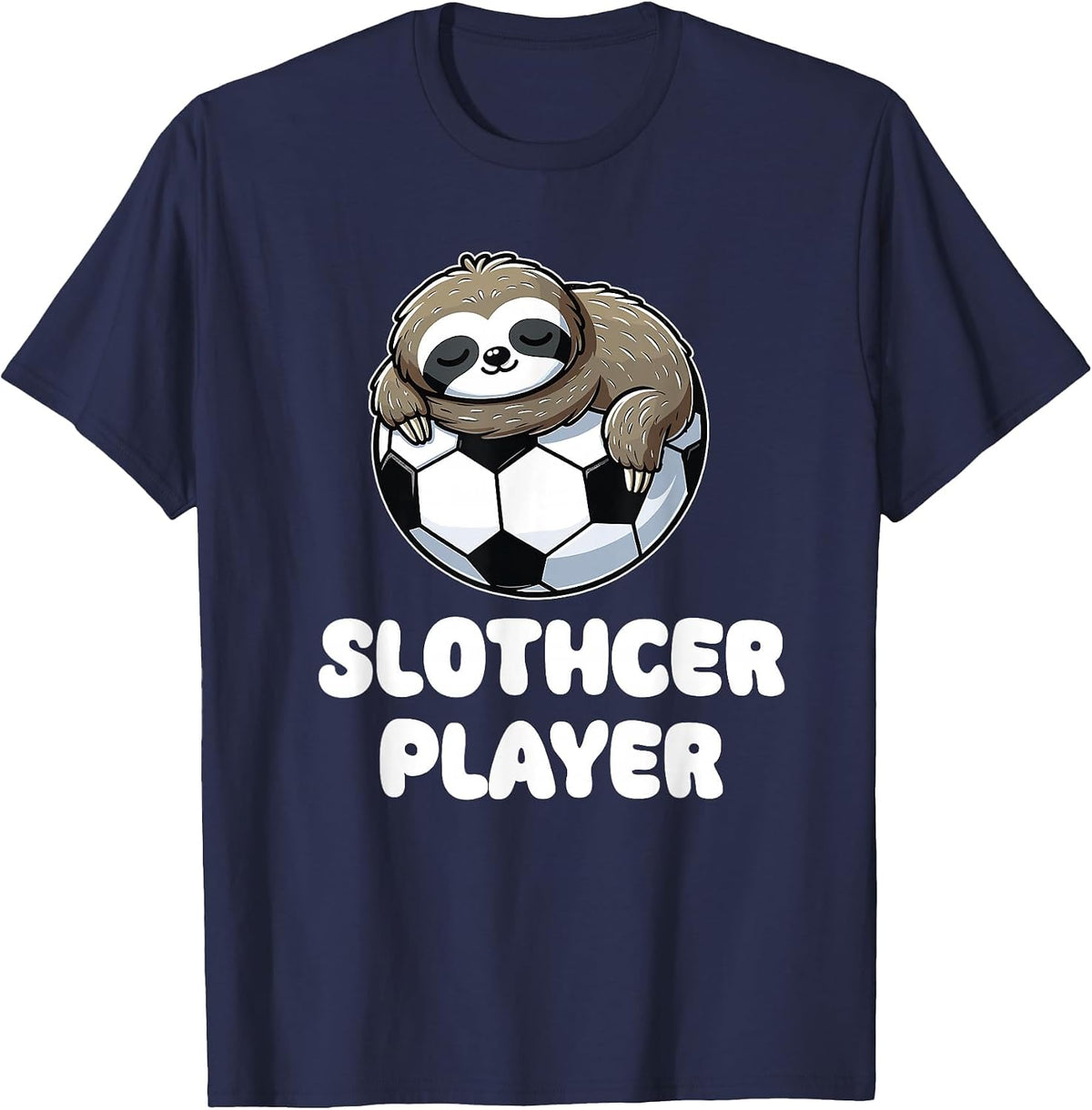 Funny Sloth Soccer Player Slothcer Lover T-Shirt - Navy Blue
