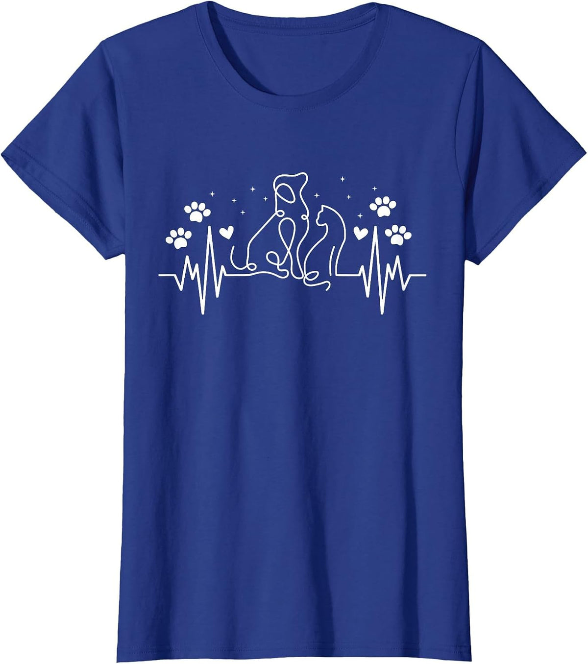 Line Art Veterinary Heartbeat Dog and Cat Lovers Vet Tech T-Shirt - Royal Blue