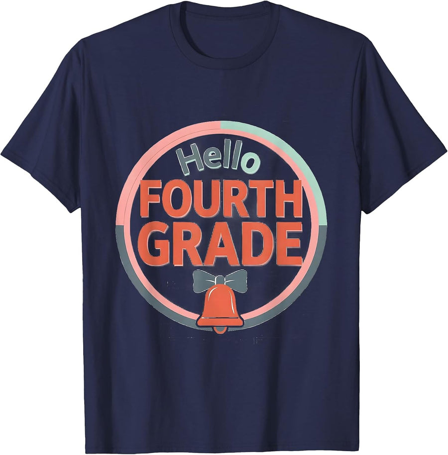 Hello Fourth Grade Sweet Girly Coquette Back To School First T-Shirt - Navy Blue
