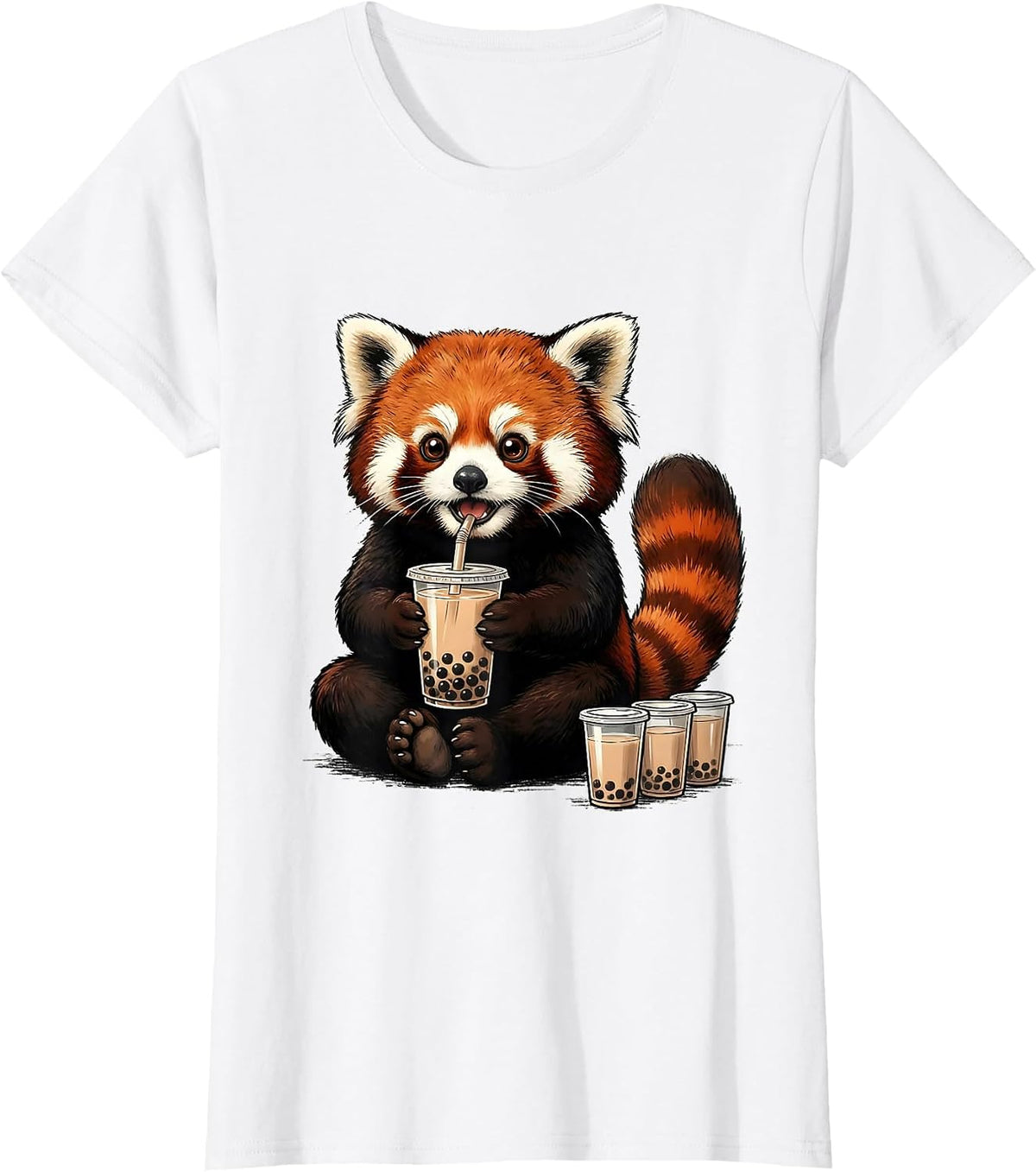 Red Panda Kawaii Bubble Tea Lover Cute Anime T-Shirt - White