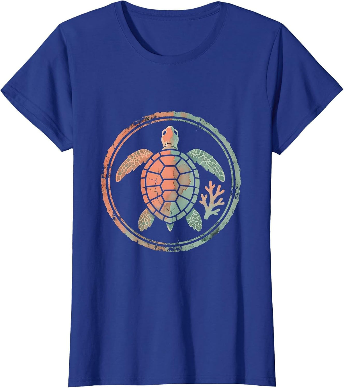 Women's Kids Sea Turtle Colorful Coral Reef Hawaiian Design T-Shirt - Royal Blue