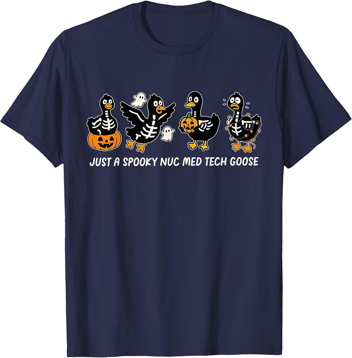 Skeleton Goose Nuclear Medicine Halloween Nuc Med Radiology T-Shirt - Navy Blue