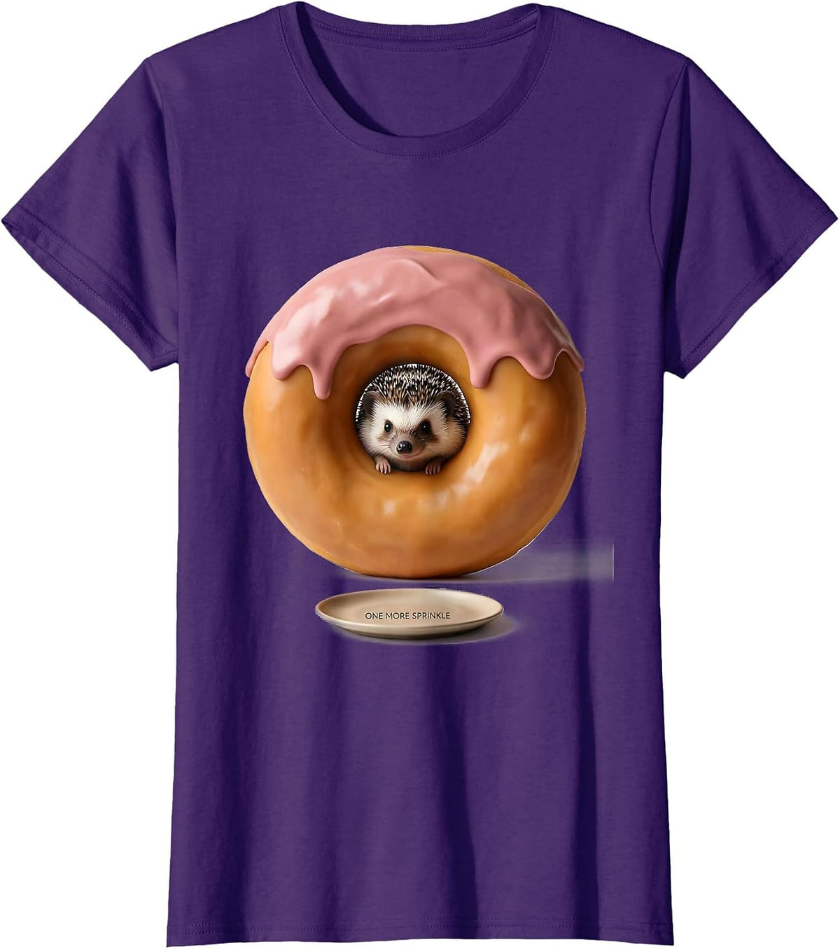 Women's One More Sprinkle Cute Kawaii Hedgehog Animal Character T-Shirt - Purple