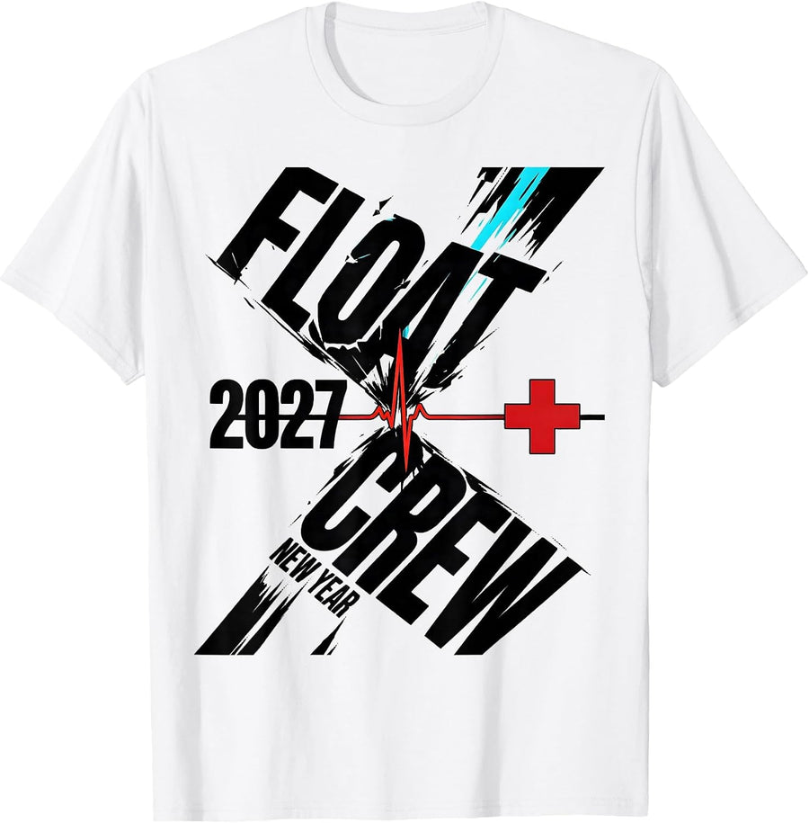 Men's FLOAT Crew New Year 2027 New Wave Nurse Crew New Years Eve T-Shirt - White