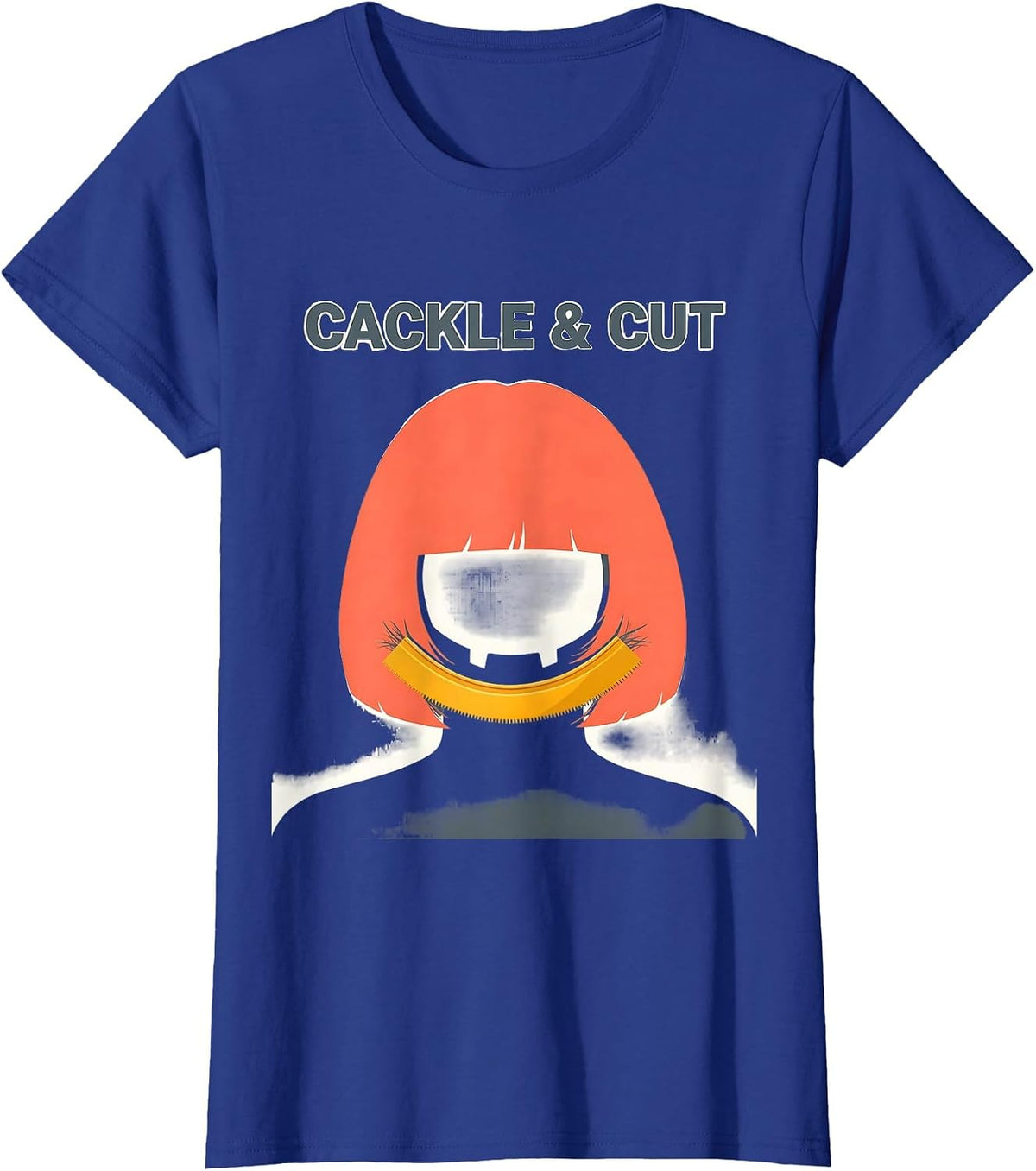 Women's Cackle & Cut Funny Skeleton Hairstylist Halloween Barber T-Shirt - Royal Blue