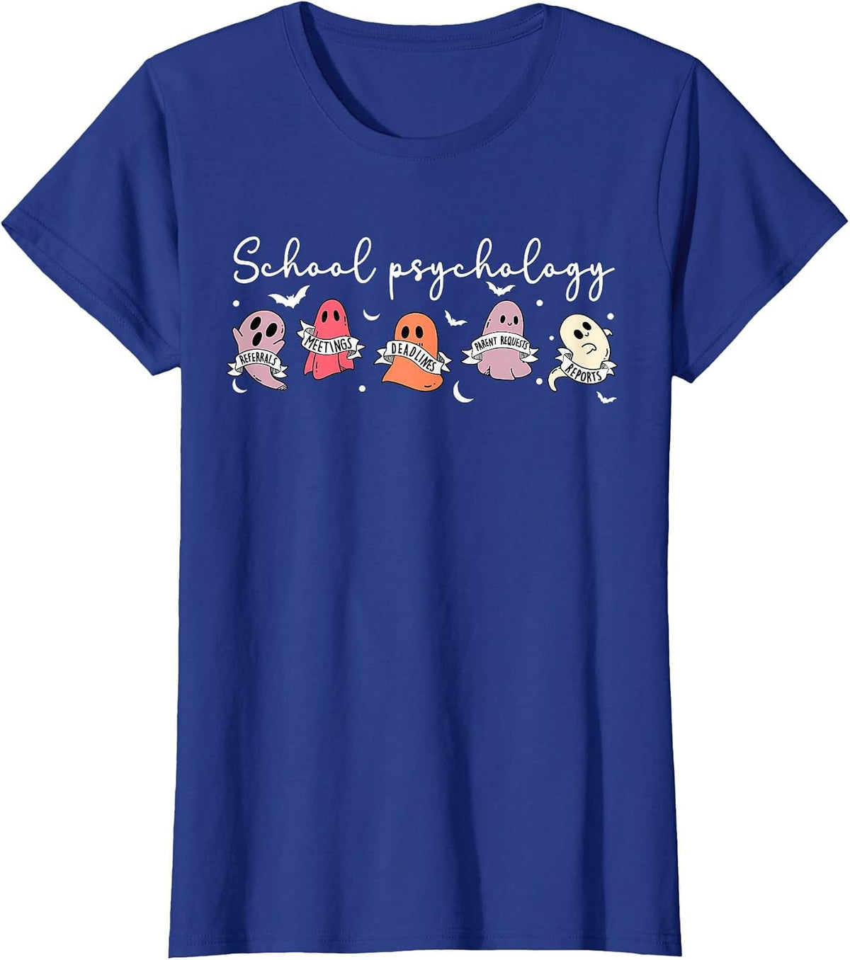 Retro Cute Ghost School Psychologist Halloween Psychologist T-Shirt - Royal Blue