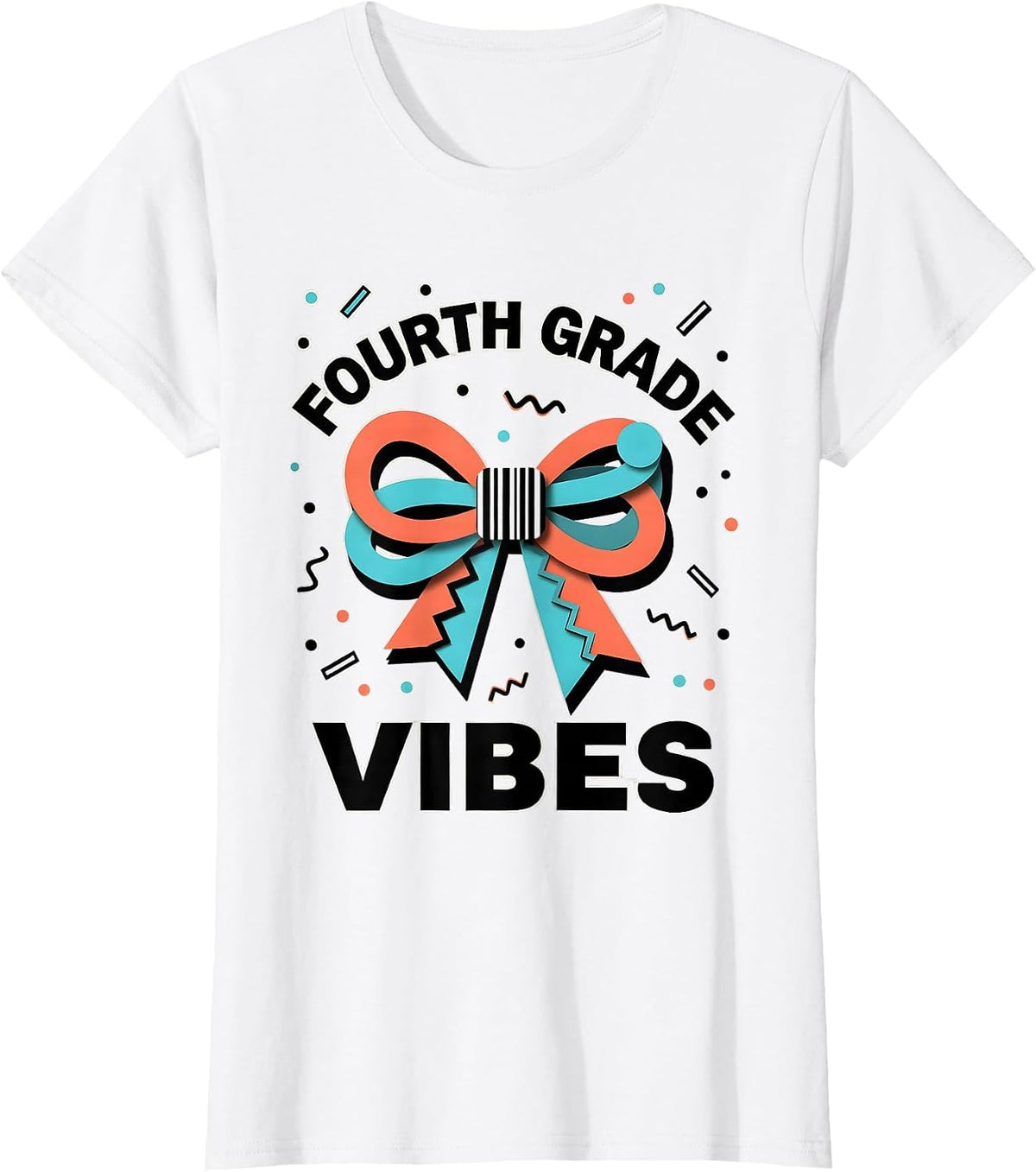 Fourth Grade Vibes Memphis Postmodern Coquette Bow Back T-Shirt - White