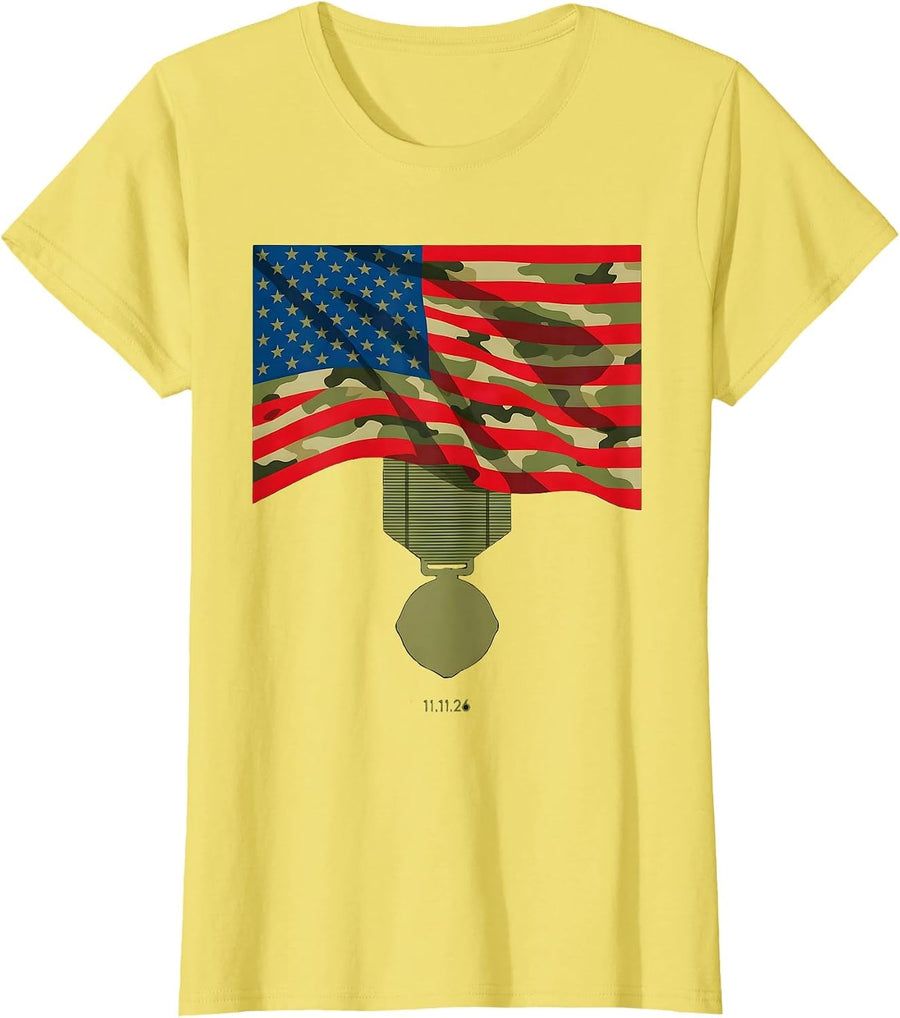 11.11.26 Distressed Military Patriotic Veteran Gift T-Shirt - Lemon Yellow