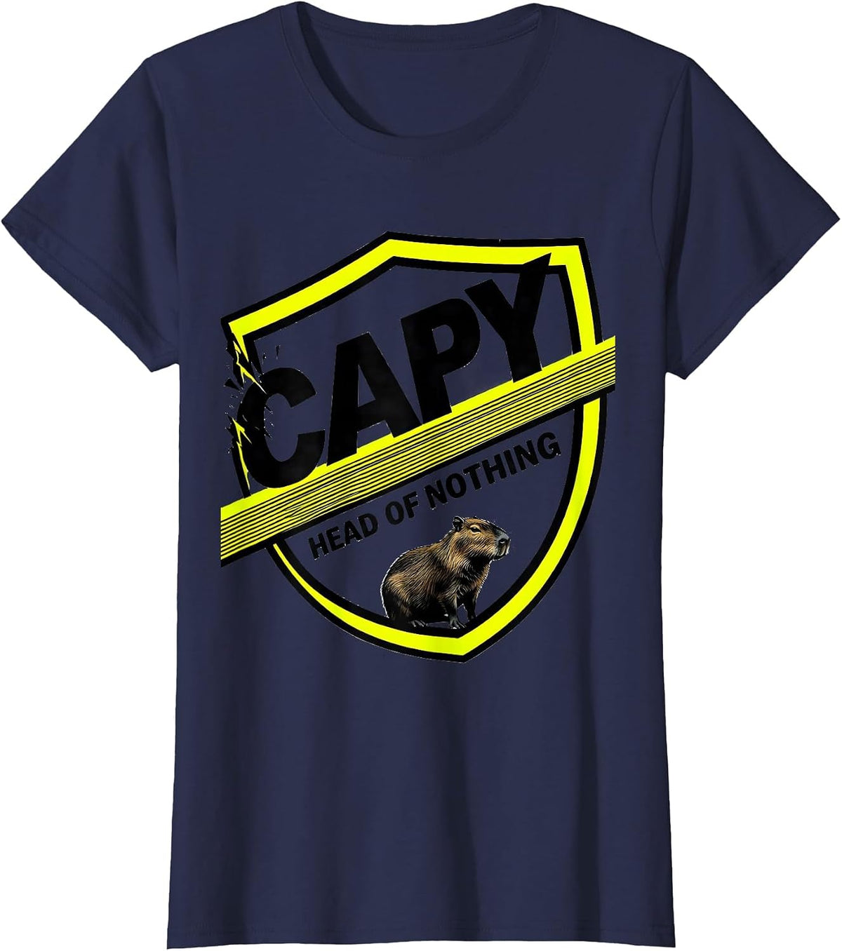 Women's Capy, Head Of Nothing Funny Capybara Animal Meme Humor T-Shirt - Navy Blue