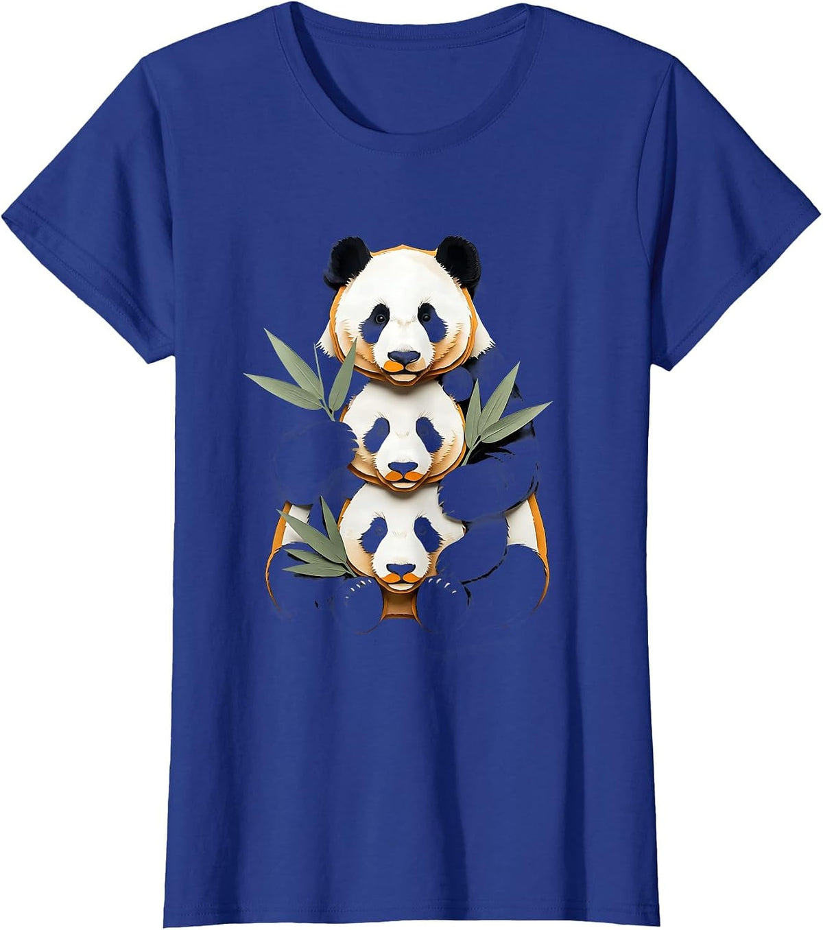 Women's Panda Stack Paper Cutout Funny Animal Lover T-Shirt - Royal Blue