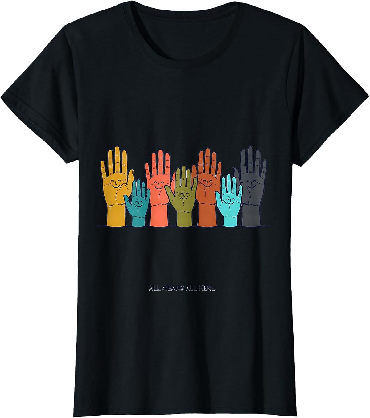 Women's All Means All Here Special Education Teacher Inclusion T-Shirt - Black