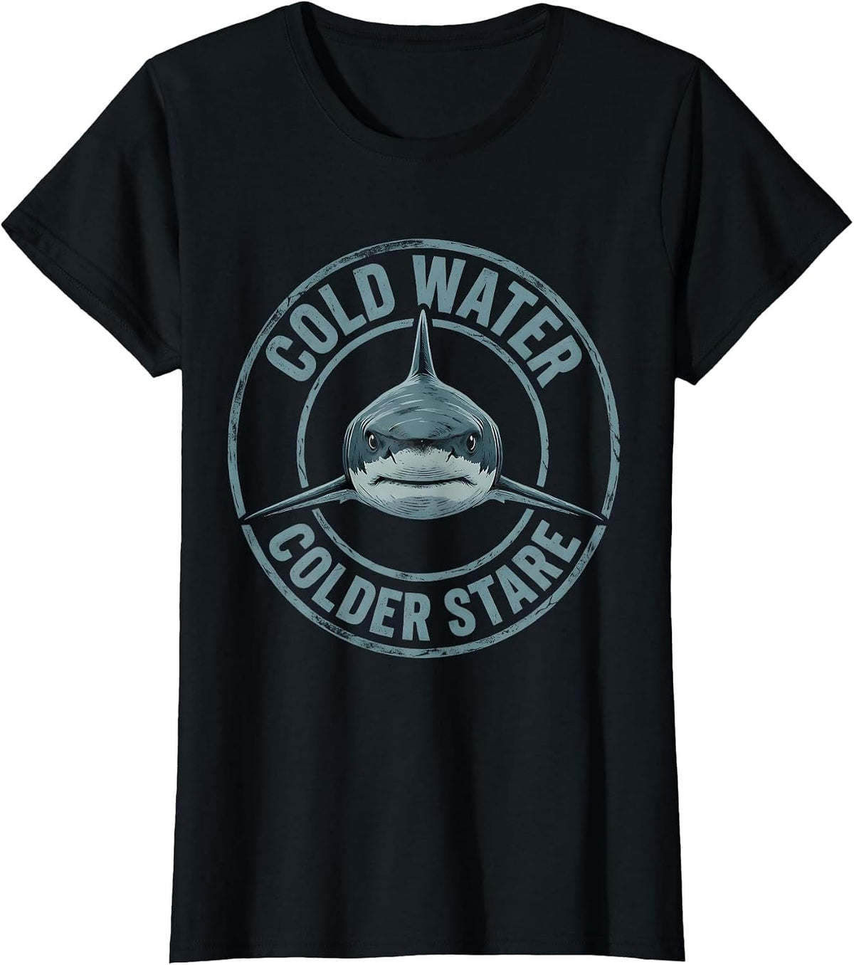 Cold Water Colder Stare Shark Graphic Design T-Shirt - Black