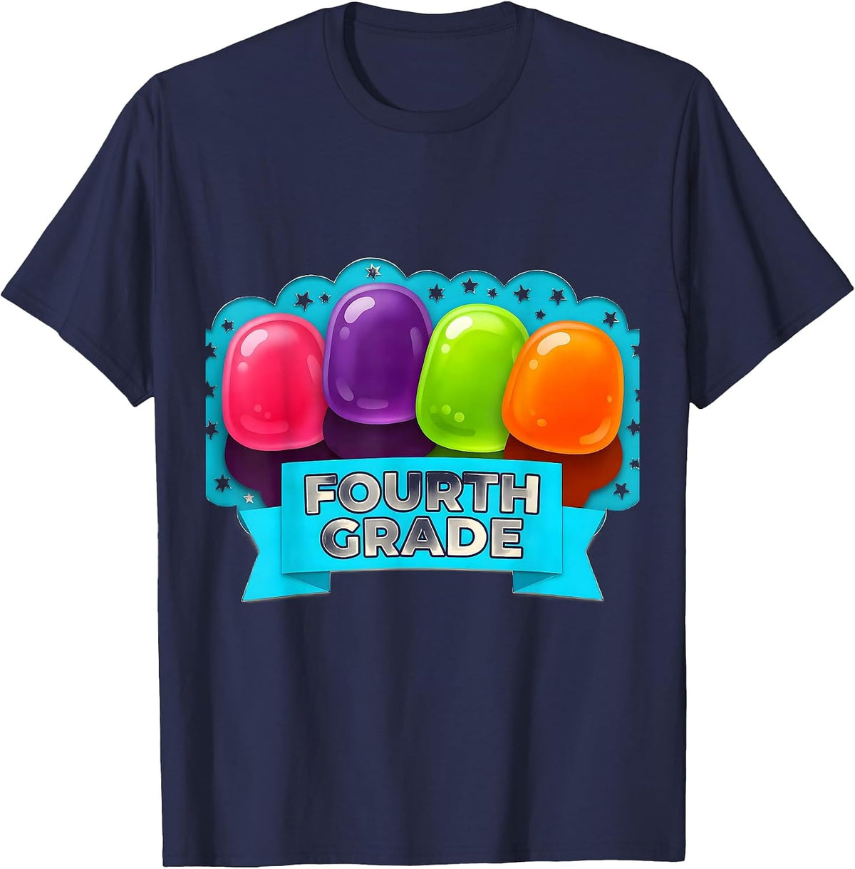 Men's FOURTH GRADE Cute Gummy Jelly Pop Back To School First Day T-Shirt - Navy Blue