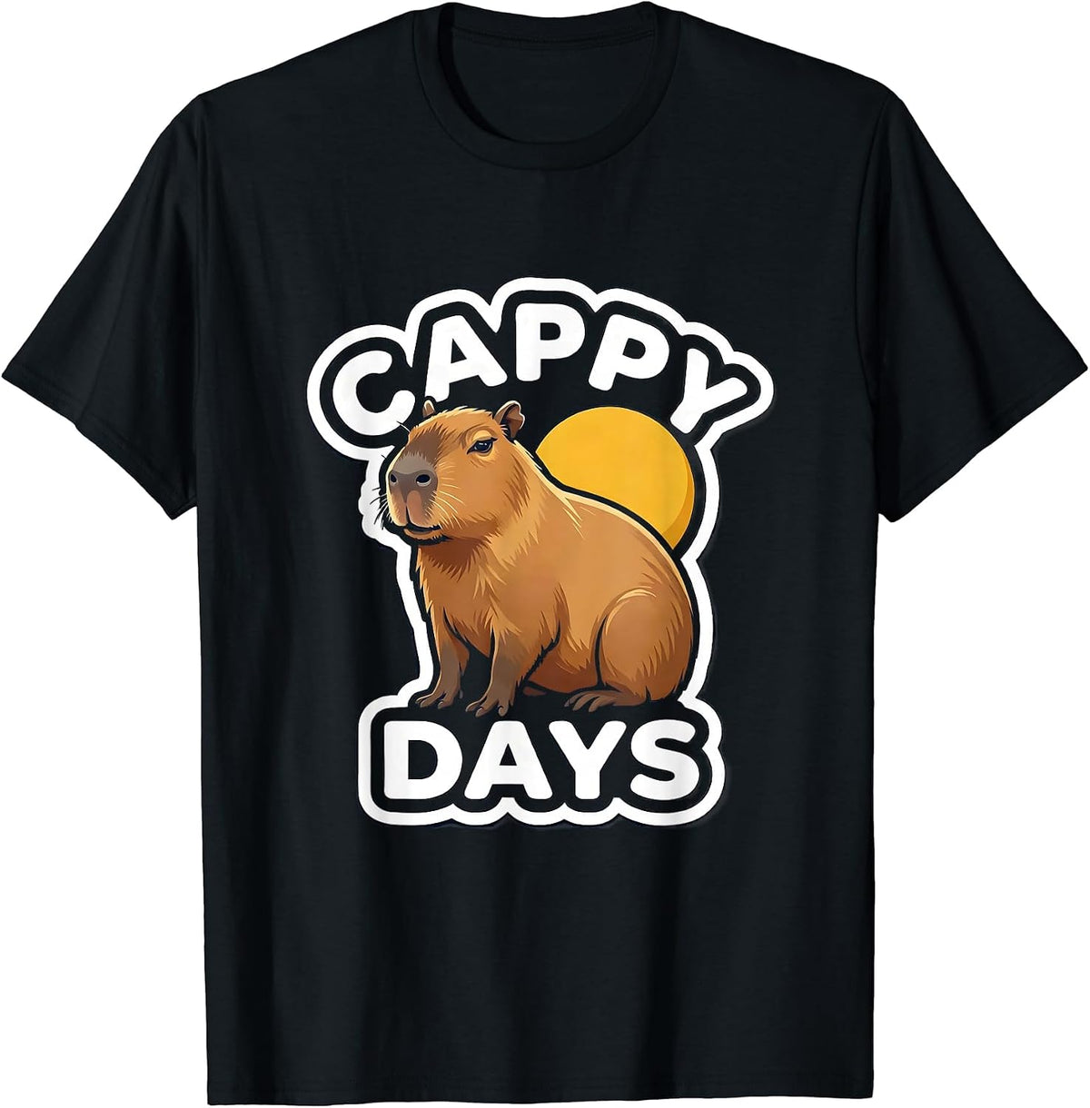 Men's Cappy Days Funny Capybara Meme Animal Humor Sticker Style T-Shirt - Black