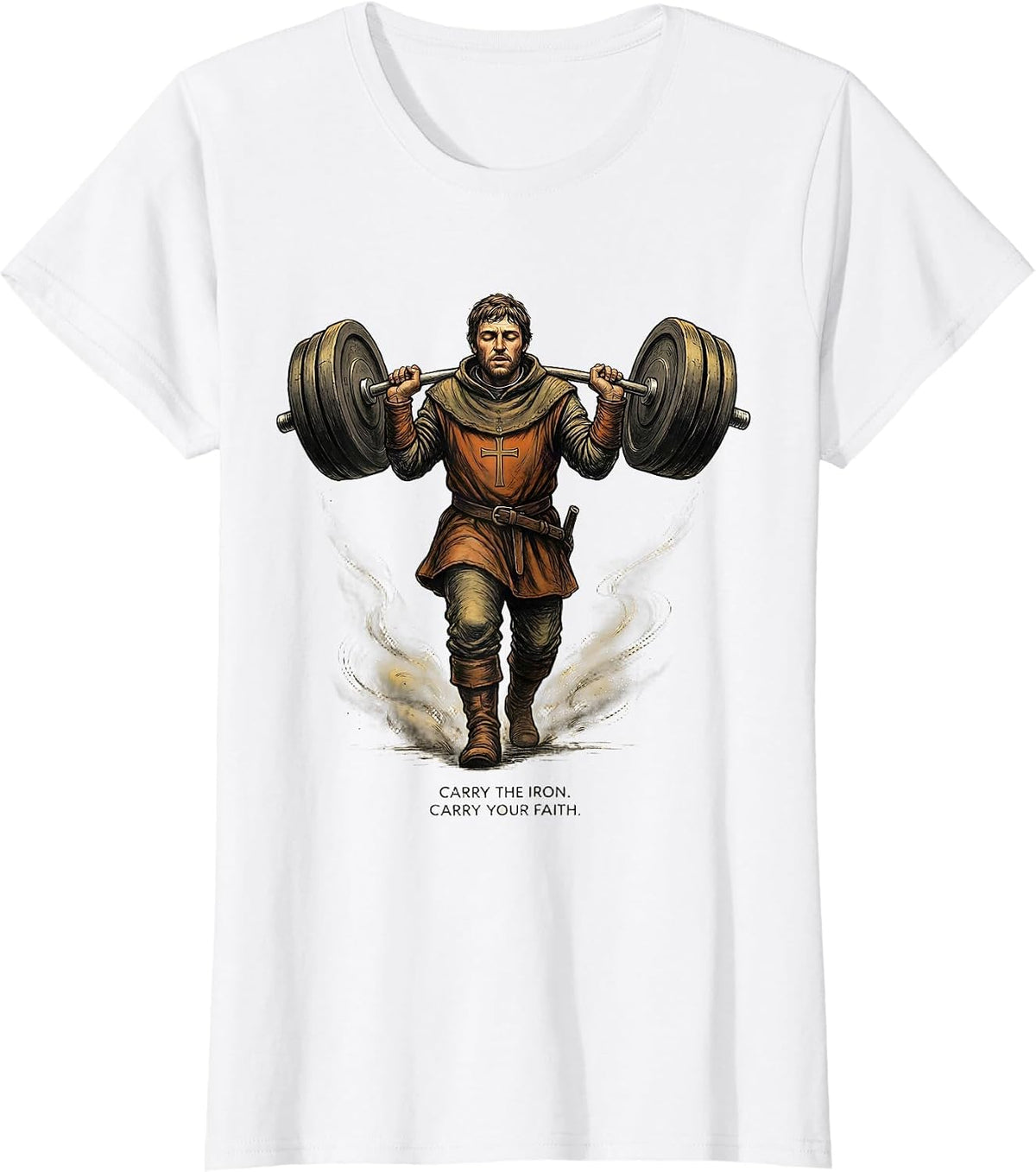 Women's Carry the Iron Carry Your Faith Medieval Christian Gym T-Shirt - White