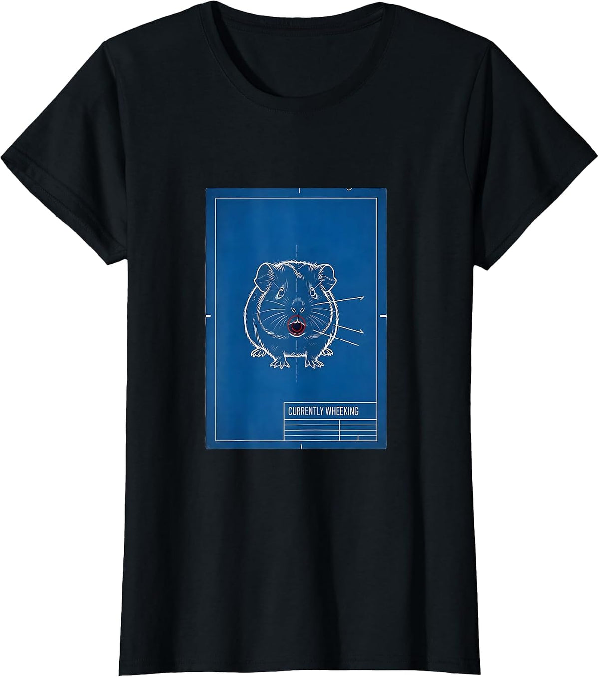 Women's Currently Wheeking Technical Blueprint Funny Guinea Pig T-Shirt - Black