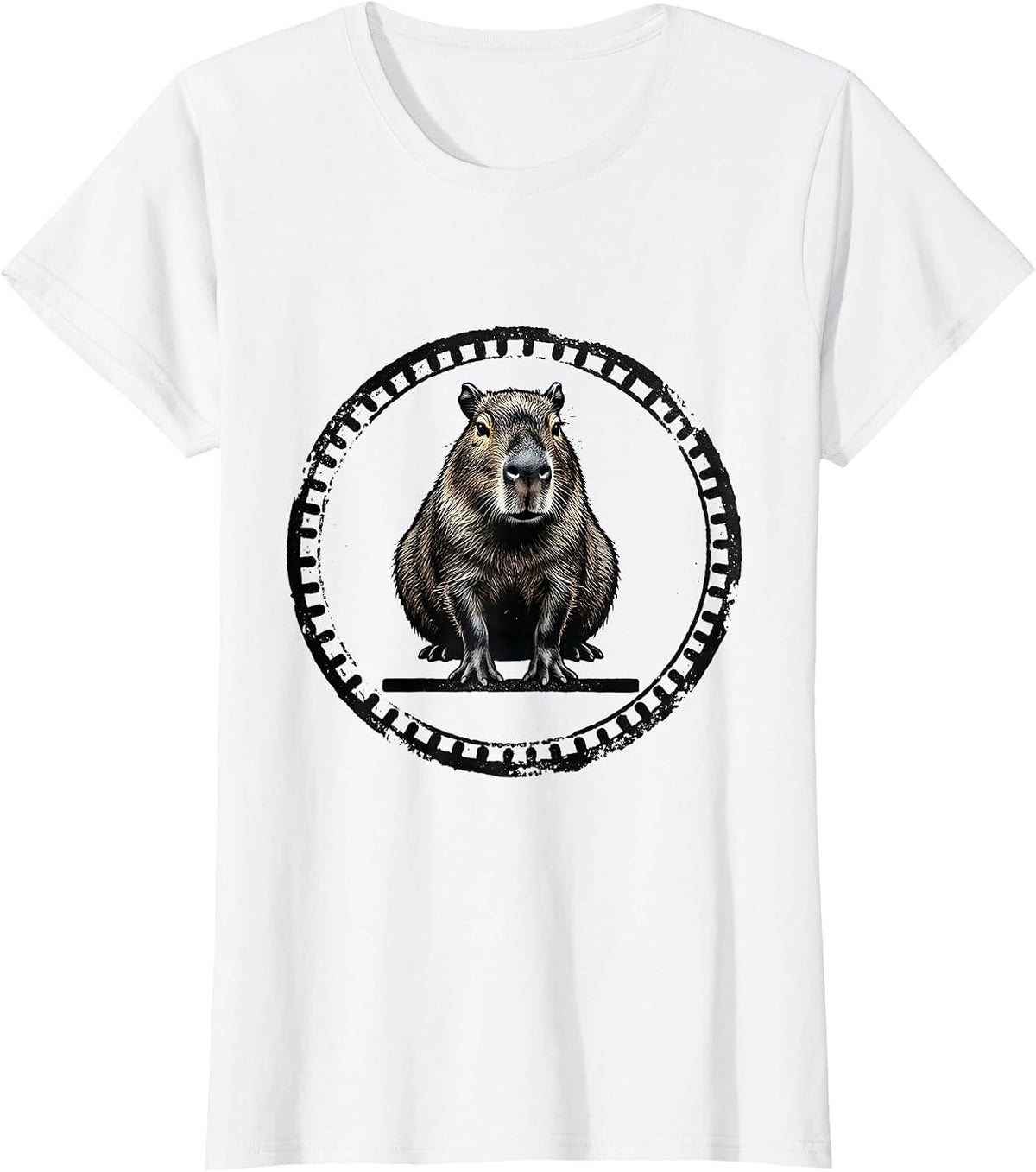 Women's Capybara Rubber Stamp Humor Animal Lover Novelty T-Shirt - White