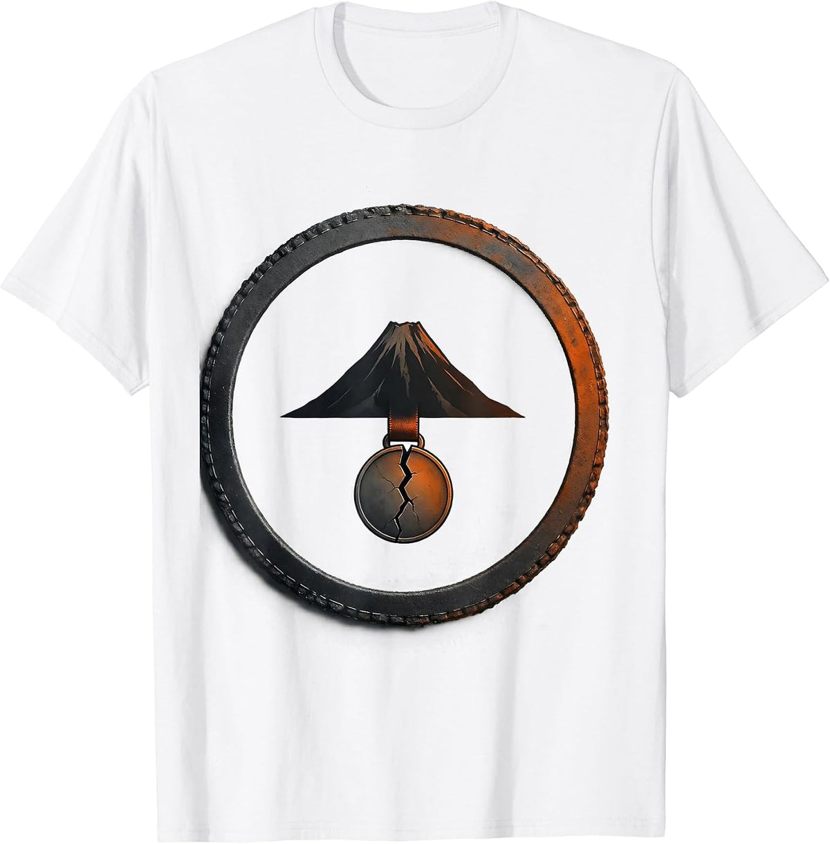 Men's Sealed Badge Volcano Peak Minimalist History Humor T-Shirt - White