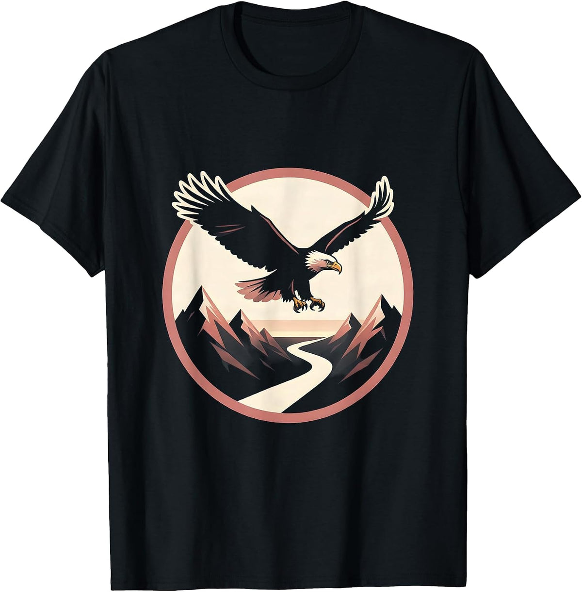 Men's Breast Cancer Awareness Bald Eagle Mountain Design T-Shirt - Black