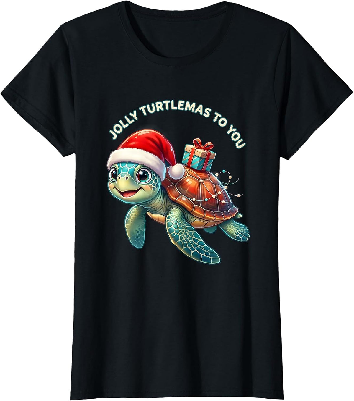 Jolly Turtlemas To You Cute Sea Turtle Santa Hat Christmas T-Shirt - Black