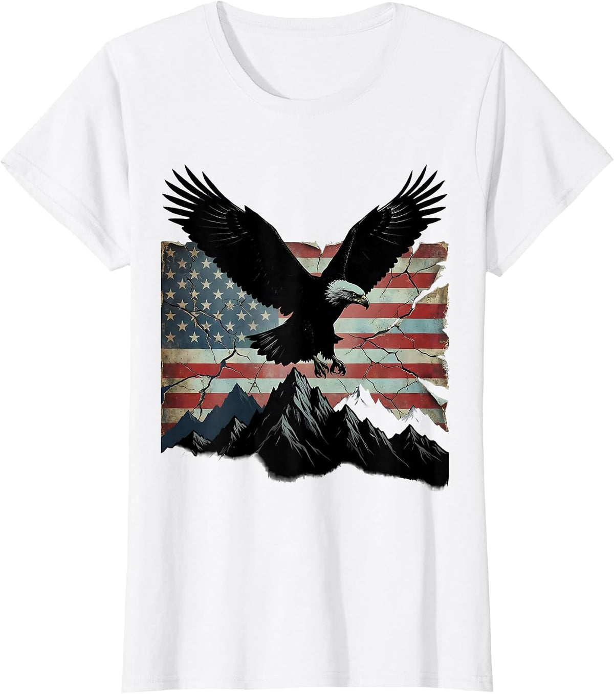 Women's Bald Eagle Soaring Over Mountain Peaks T-Shirt - White