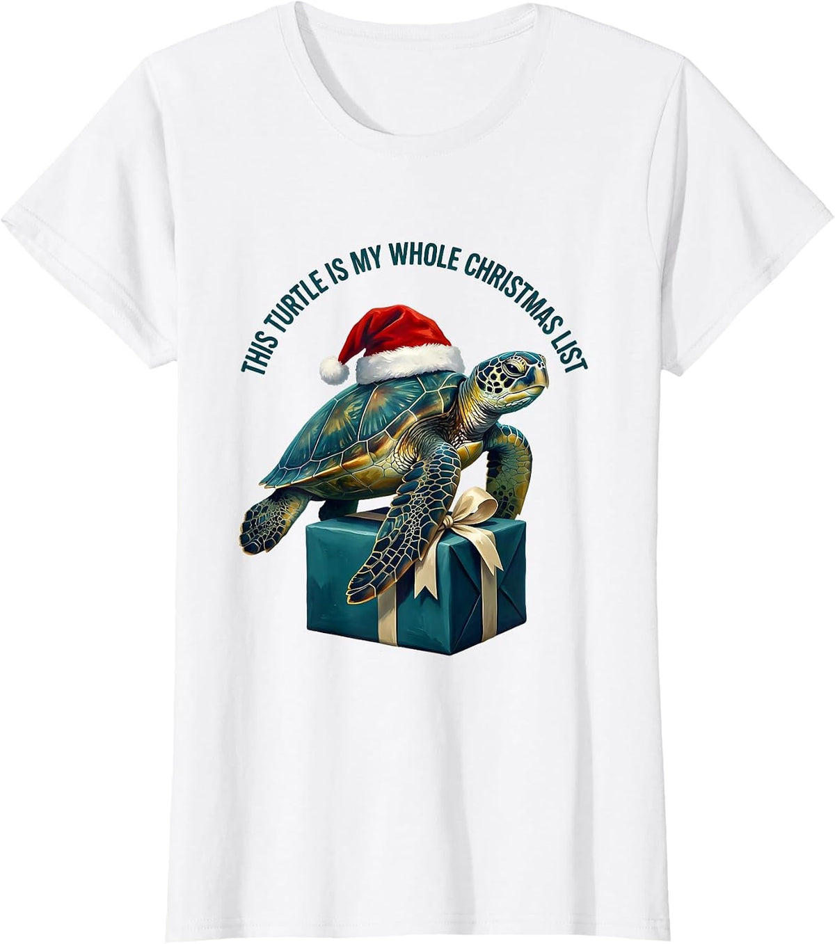 Women's This Turtle Is My Whole Christmas List Cute Sea Turtle Santa T-Shirt - White