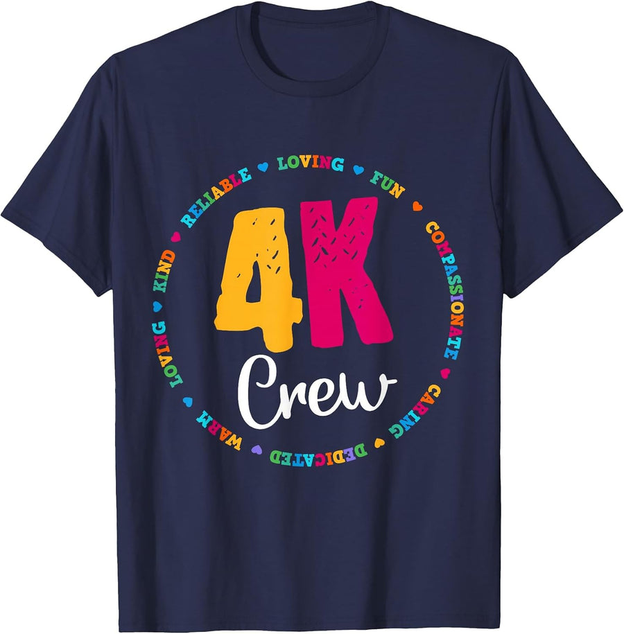 4K Crew Squad Team Teacher Kindergarten Kinder Elementary T-Shirt - Navy Blue