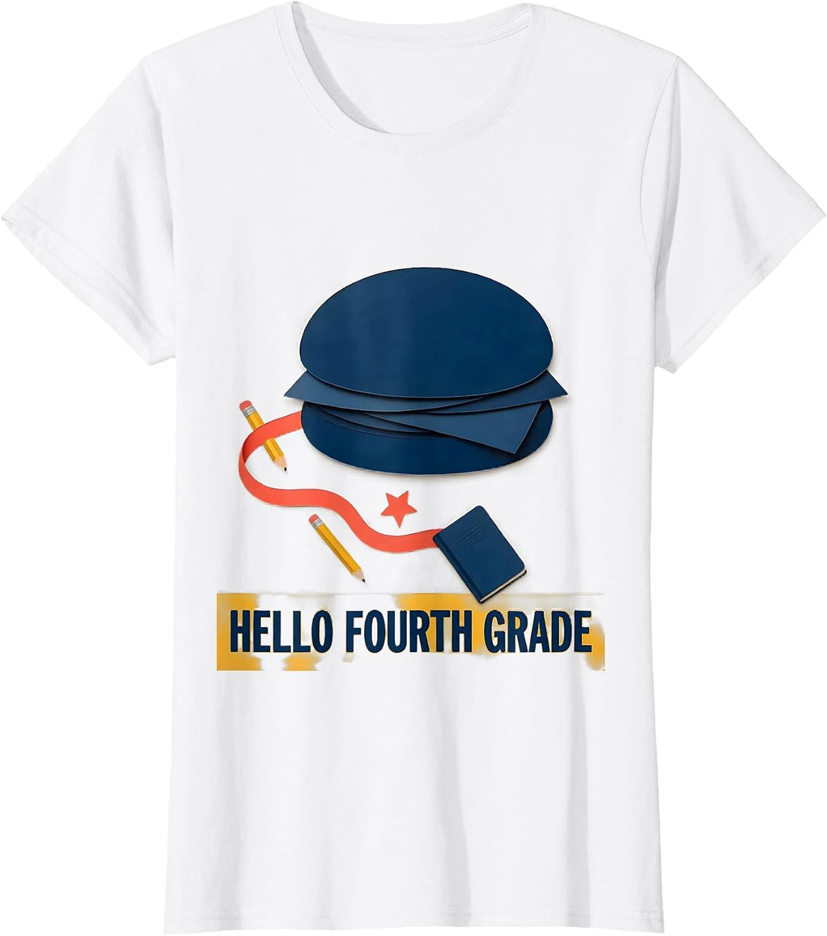 Hello Fourth Grade Messy Bun Back To School Girls Humor T-Shirt - White