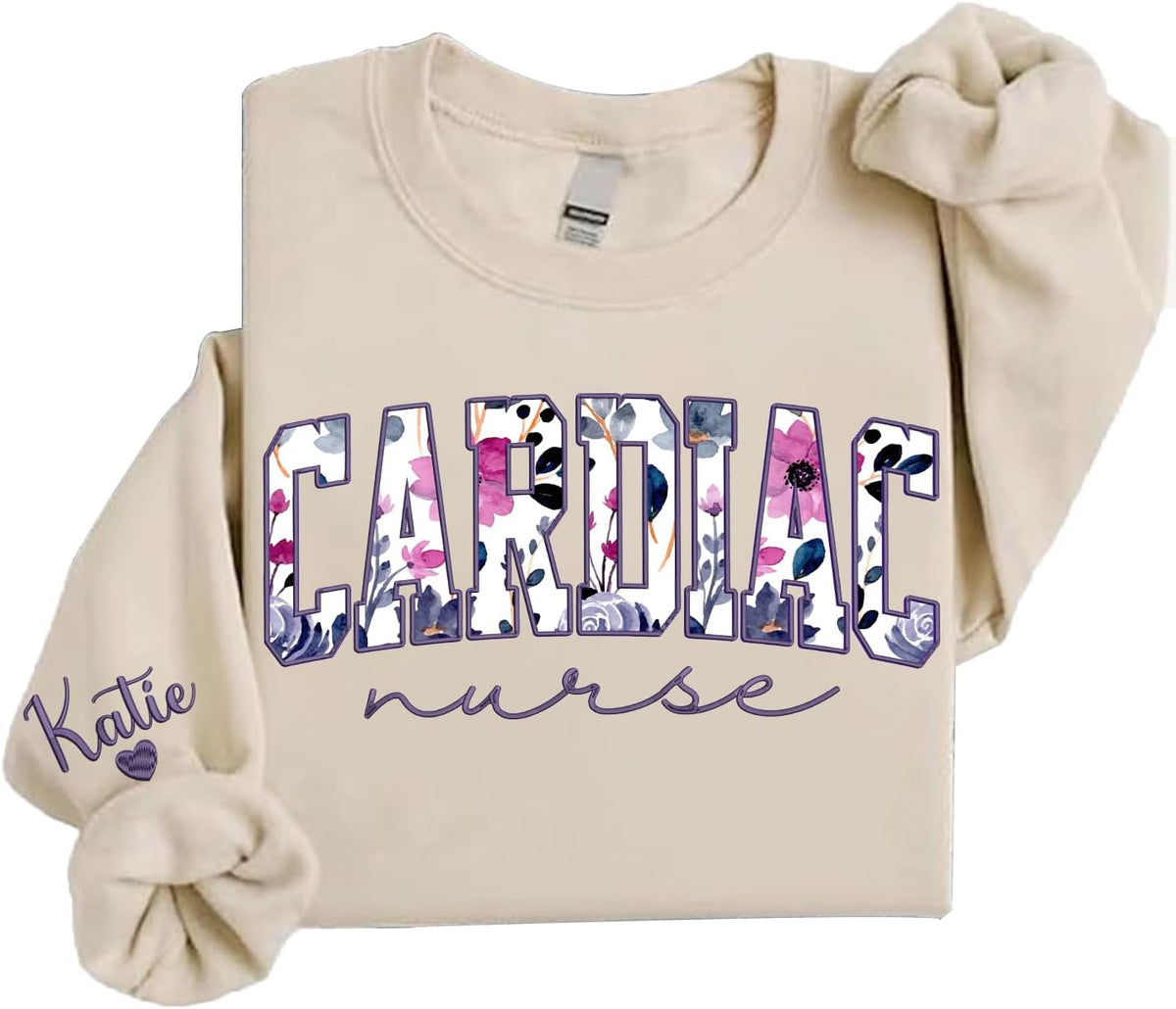 Personalized Embroidered Nurse Sweatshirt for Women, Custom Name & Specialties (ER, RN, NP, L&D), Nurse Gifts - Cardiac Nurse