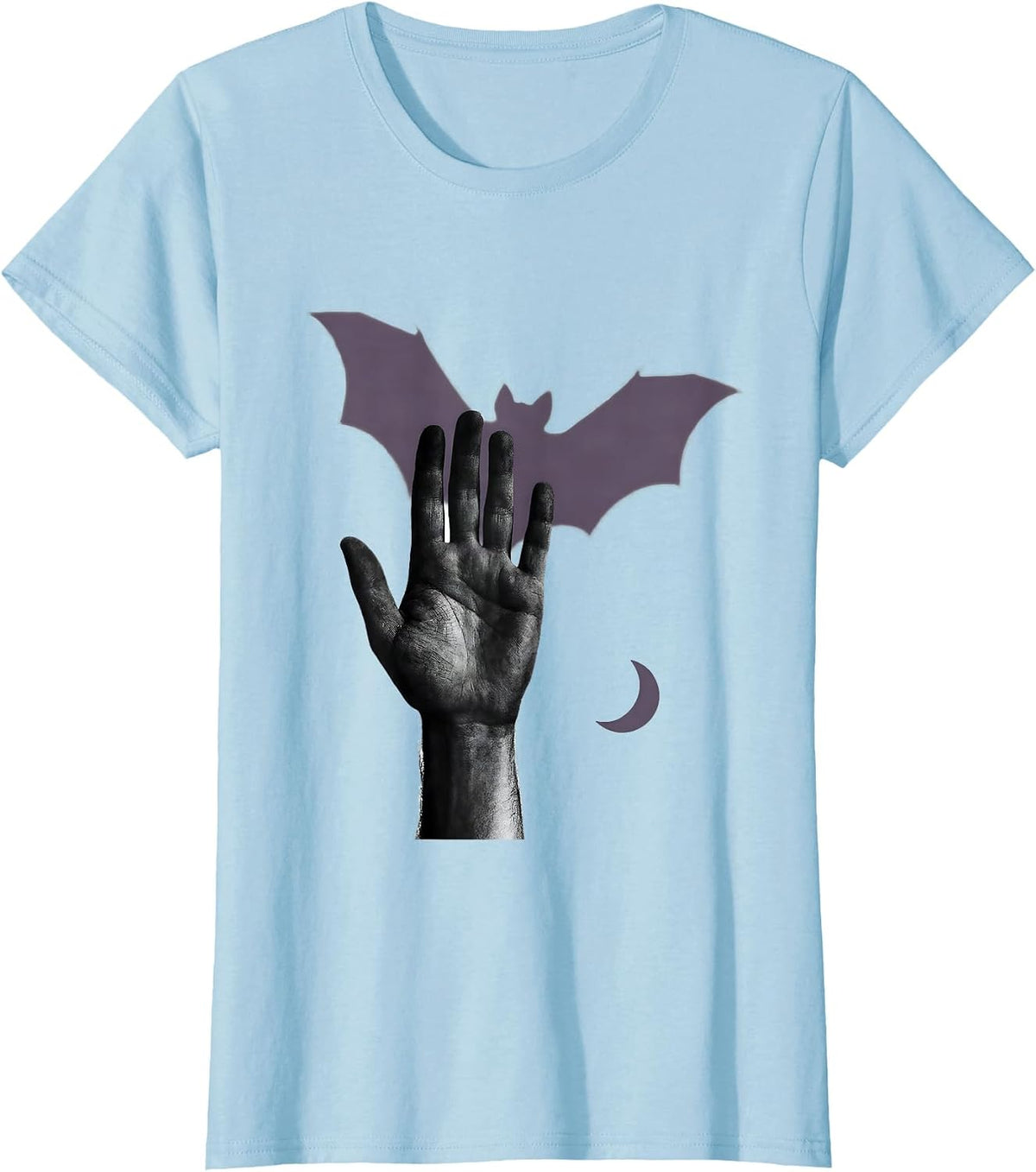 Raised Hand Bat Shadow Halloween Radiology Tech Humor T-Shirt - Baby Blue