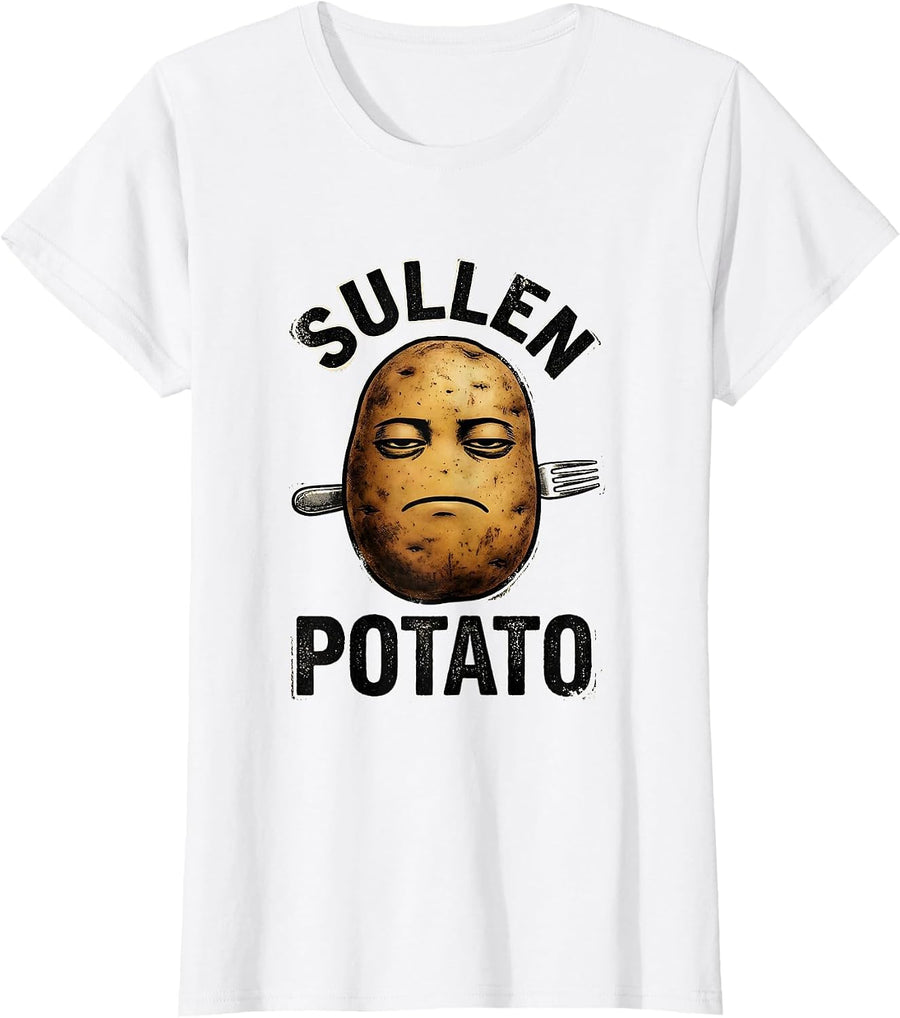 Women's Sullen Potato Funny Grouchy Potato Couple Matching T-Shirt - White