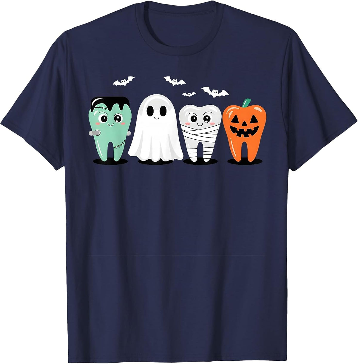 Cute Halloween Dentist Dental Hygienist Spooky Teeth T-Shirt - Navy Blue