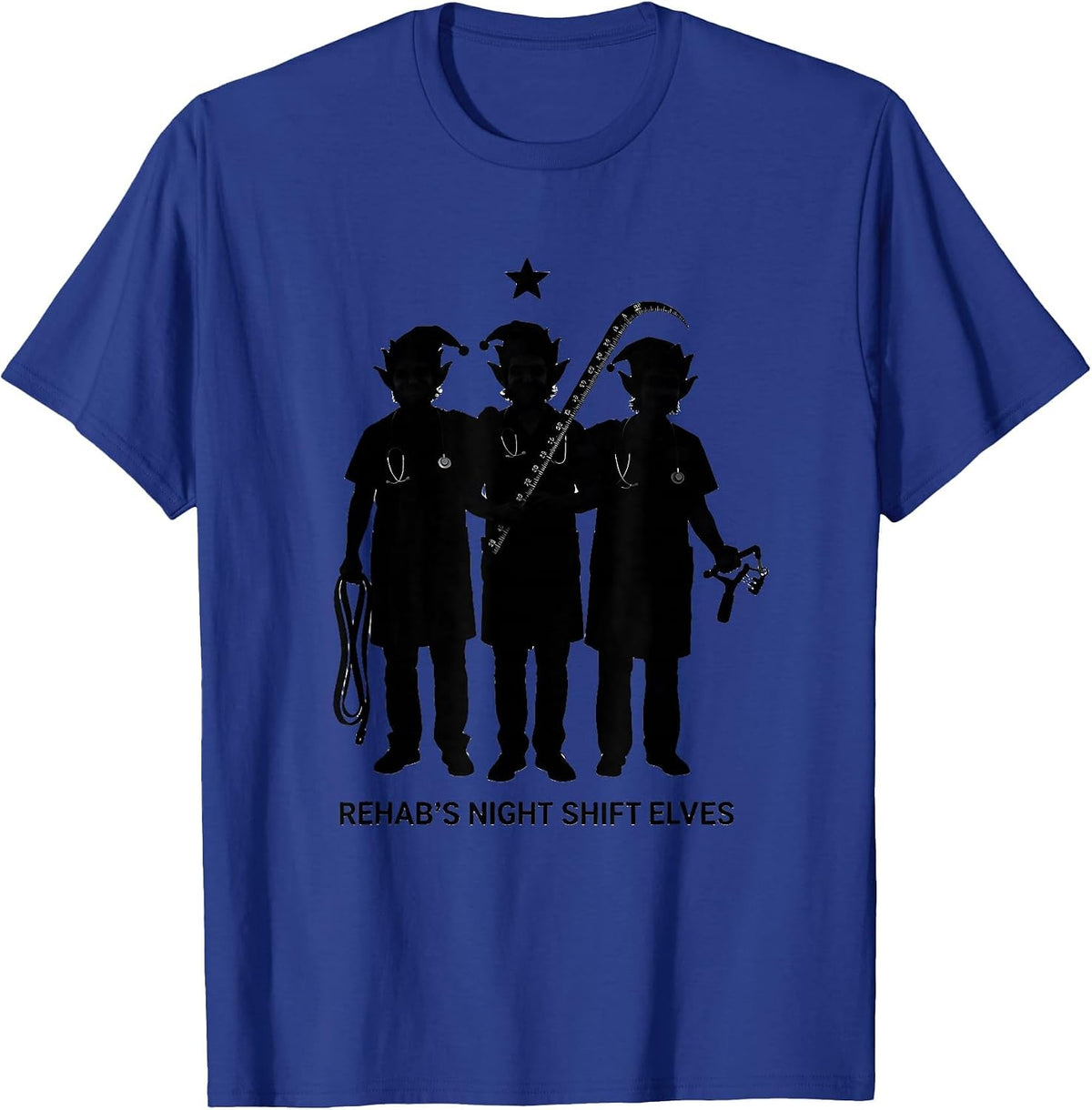 Rehab's Night Shift Elves Funny Occupational Therapy T-Shirt - Royal Blue