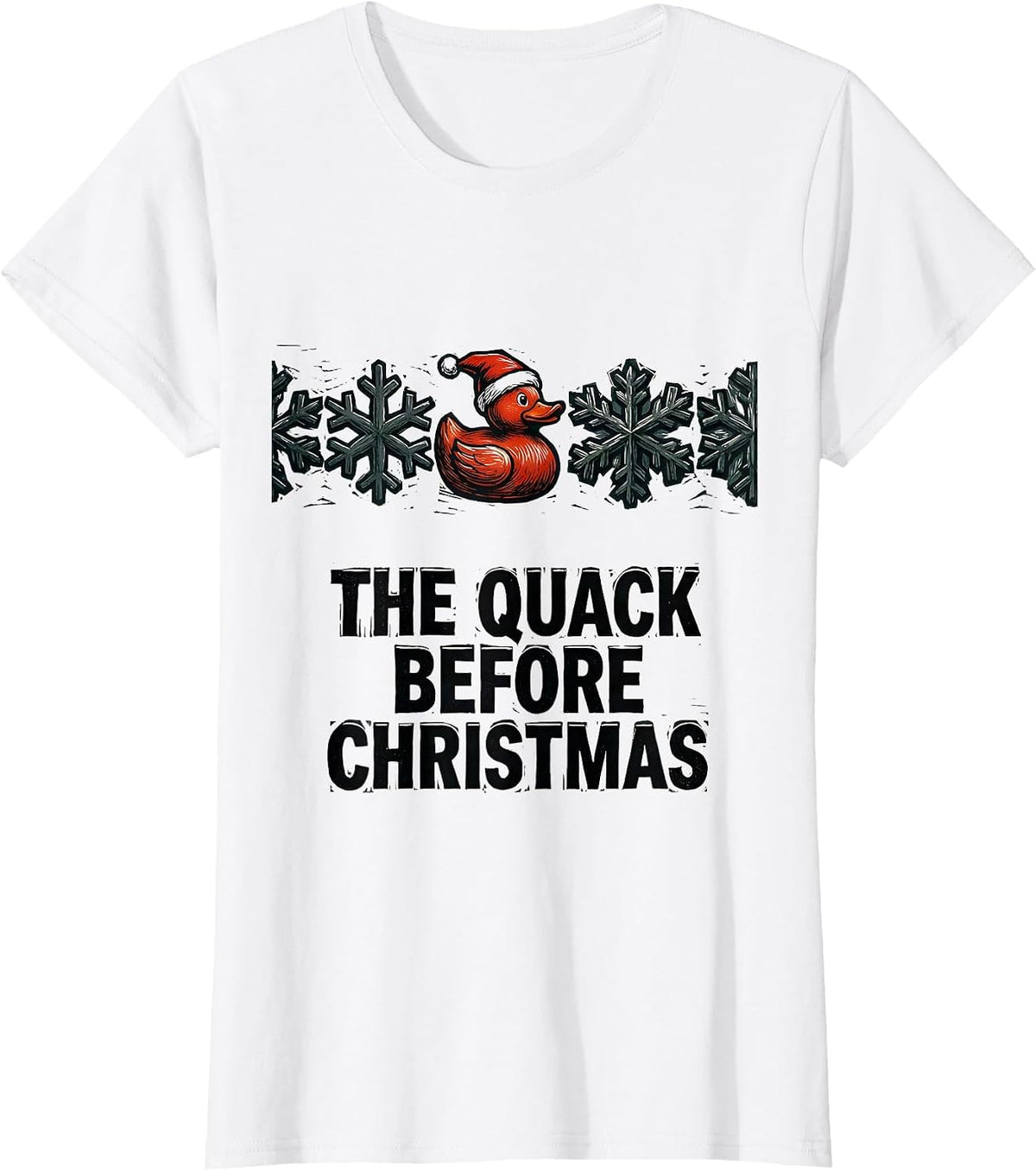 Women's The Quack Before Christmas Linocut Funny Duck Lover Pajama T-Shirt - White