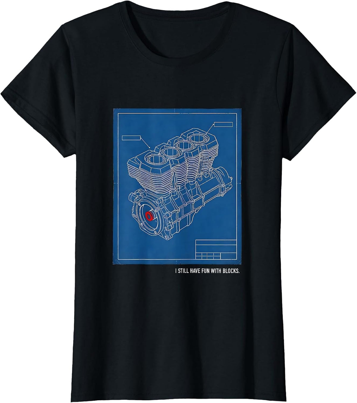 Women's I Still Have Fun With Blocks Technical Blueprint Mechanic T-Shirt - Black