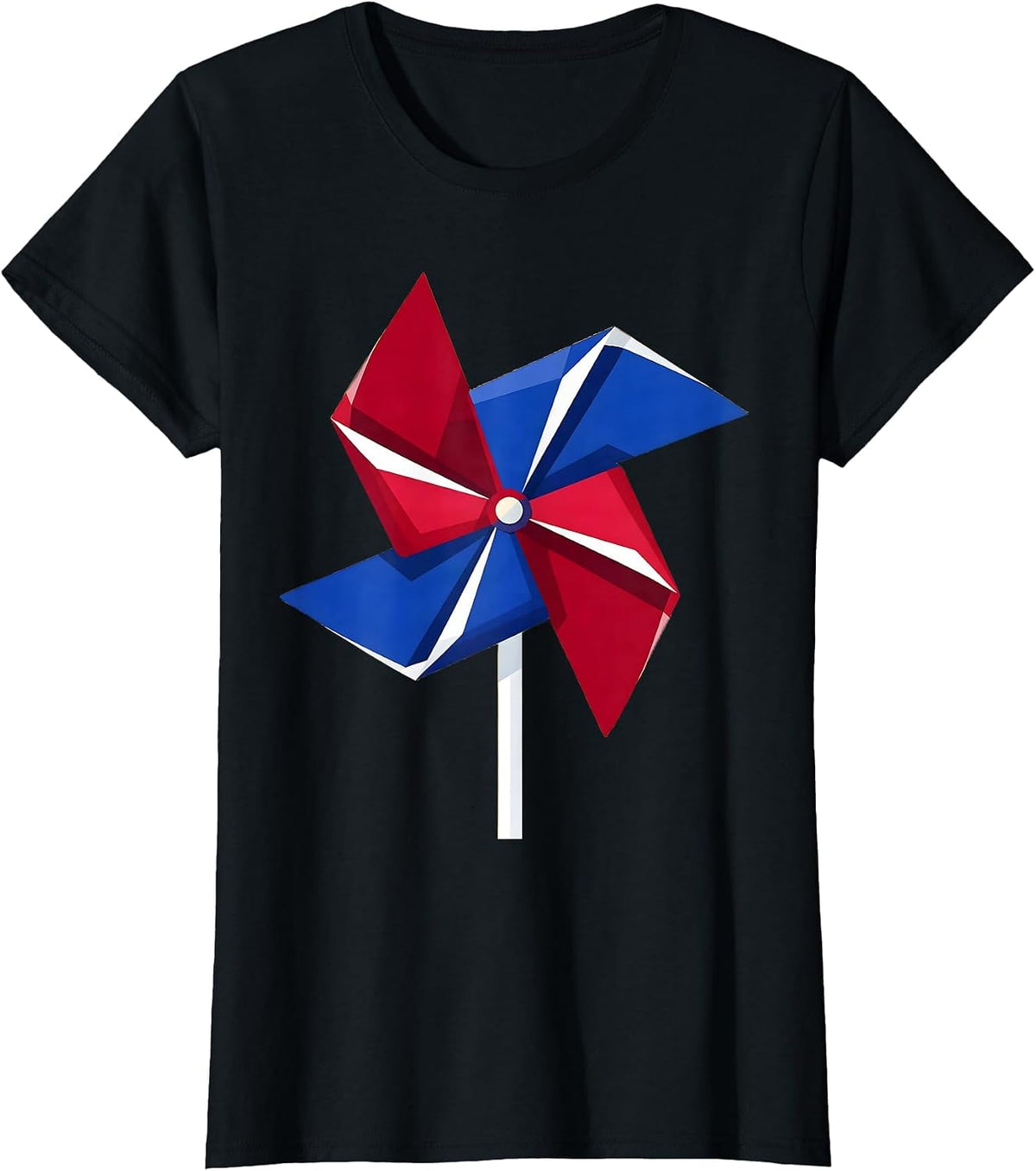 Kids Red White and Blue Spinning Pinwheel T-Shirt - Black