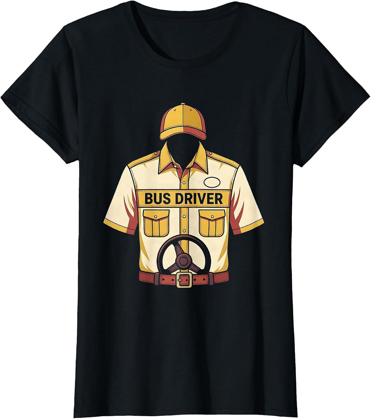 Women's Bus Driver Costume Halloween Lazy Occupation Uniform T-Shirt - Black