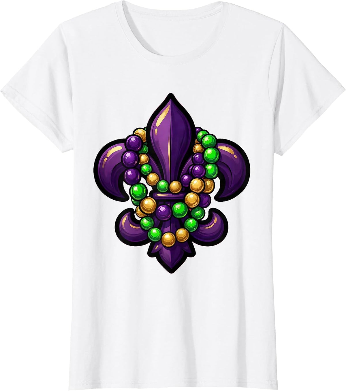 Mardi Gras Beaded Necklaces Fleur-de-Lis Design T-Shirt - White